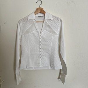 Anne Fontaine White Pintuck Button Down Shirt